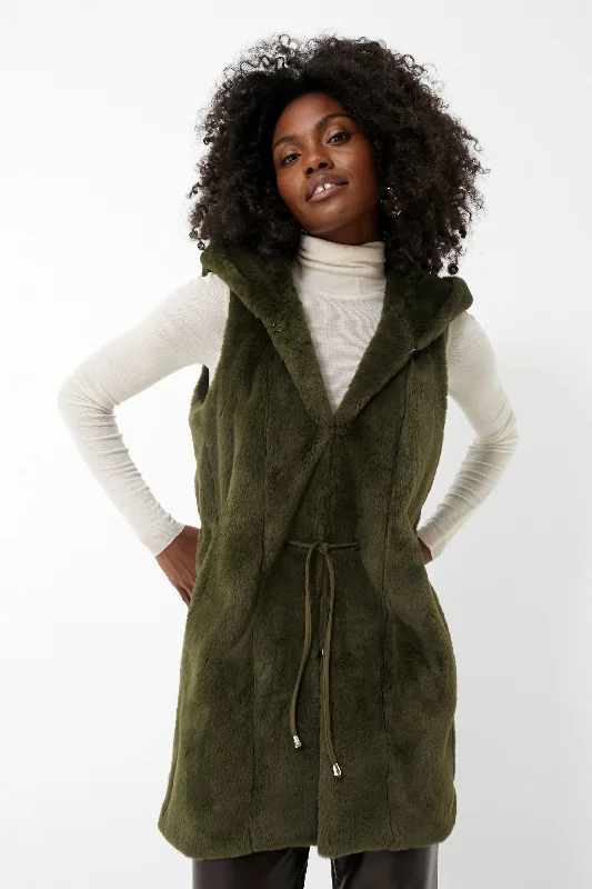 Comfortable Series Moss Green Faux Fur Bayker Vest