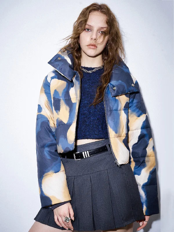 Sports Trend Printed Zipper Front Loose Padded Coat