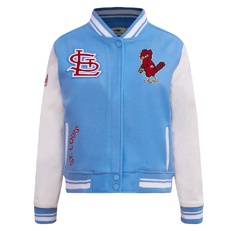 Comfortable Wear MLB ST. LOUIS CARDINALS RETRO CLASSIC WOMEN'S RIB WOOL VARSITY JACKET (UNIVERSITY BLUE/WHITE) Comfortable Wear MLB ST. LOUIS CARDINALS RETRO CLASSIC WOMEN'S RIB WOOL VARSITY JACKET (UNIVERSITY BLUE/WHITE)