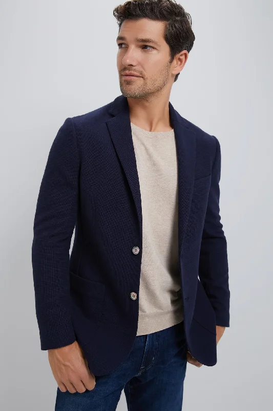 Unique prints Navy Blue Knit Travel Blazer