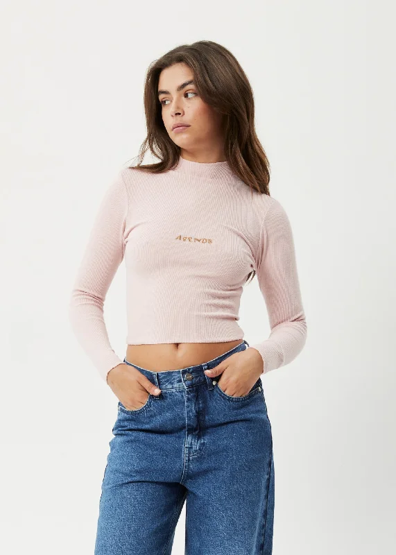 High-waisted pants style AFENDS Womens Daze Iconic - Ribbed Long Sleeve Top - Lotus