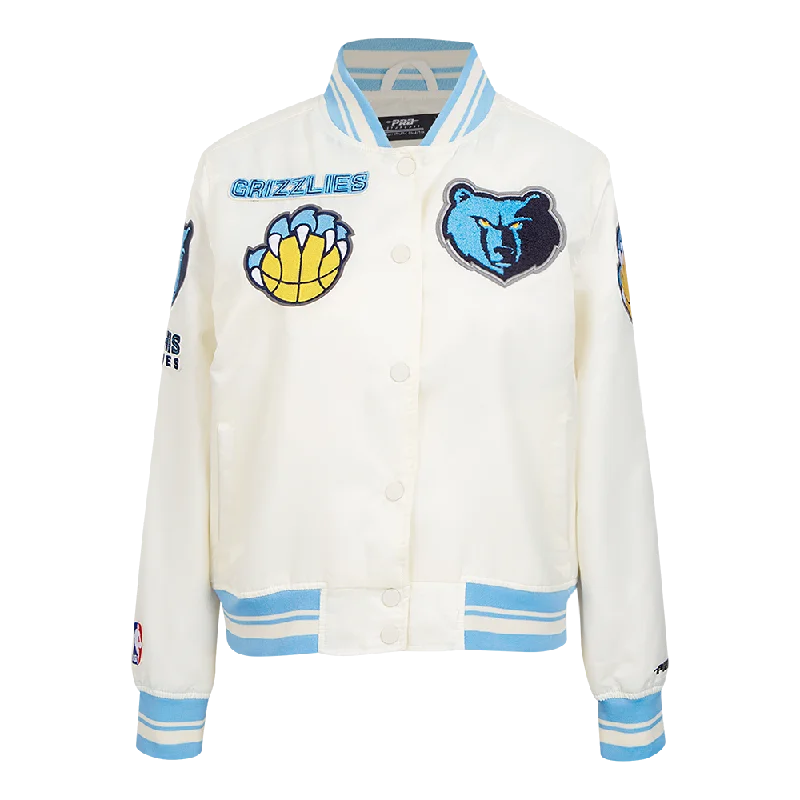 Artistic Temperament NBA MEMPHIS GRIZZLIES RETRO CLASSIC WOMEN'S RIB SATIN JACKET (EGGSHELL/UNIVERSAL BLUE) Artistic Temperament NBA MEMPHIS GRIZZLIES RETRO CLASSIC WOMEN'S RIB SATIN JACKET (EGGSHELL/UNIVERSAL BLUE)