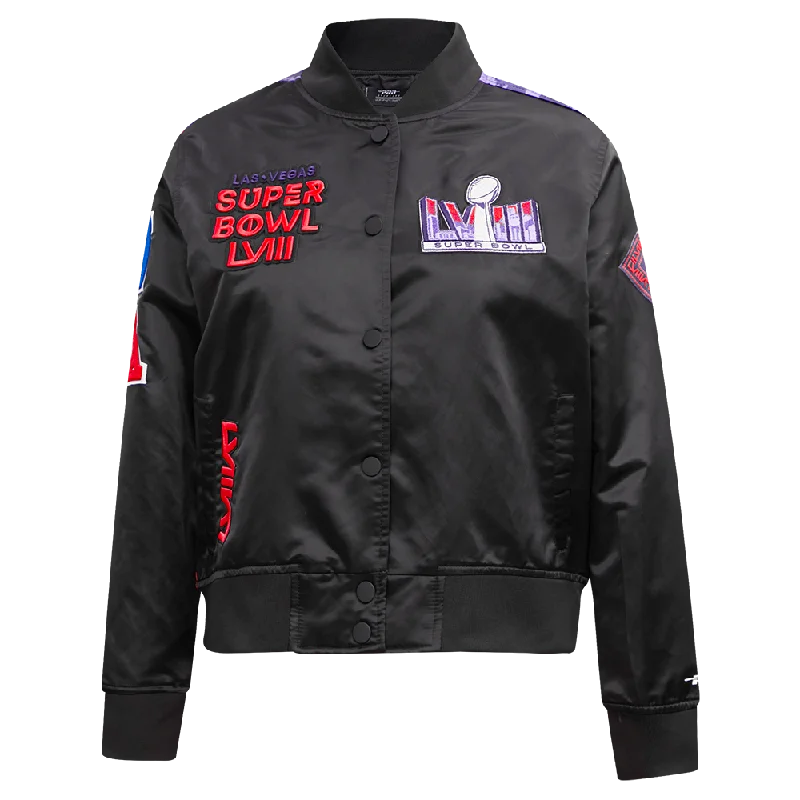 Embroidery Design NFL SUPERBOWL LVIII WOMEN'S W SUBLIMATED SATIN JACKET (BLACK)