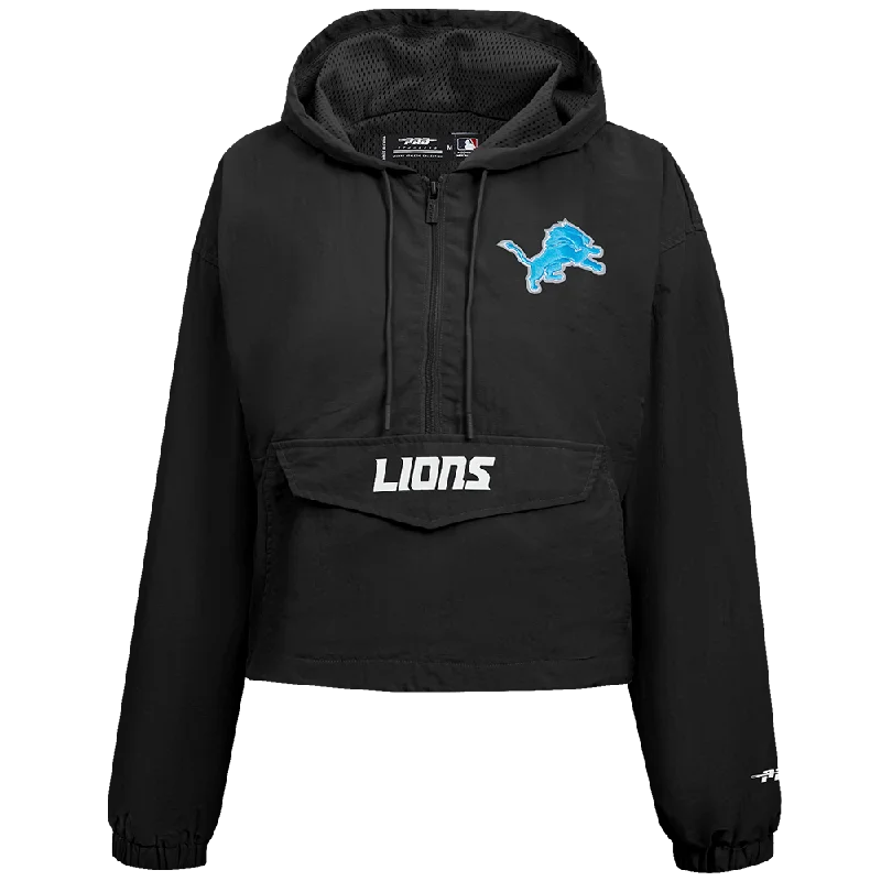 Urban Style NFL DETROIT LIONS CLASSIC WOMEN'S WIND WOVEN 1/2 JACKET (BLACK)