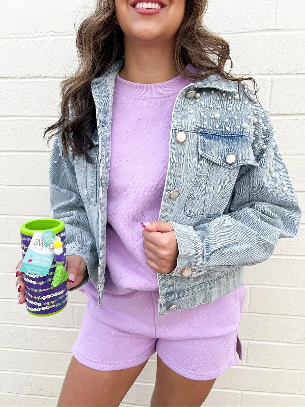 Fashion Wear Denim Pearled Jacket