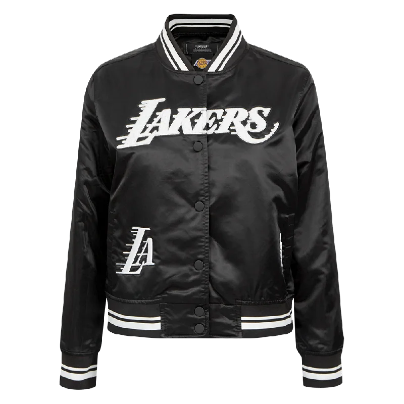 Classic Style NBA LOS ANGELES LAKERS PEARLS WOMEN'S RIB SATIN JACKET (BLACK)