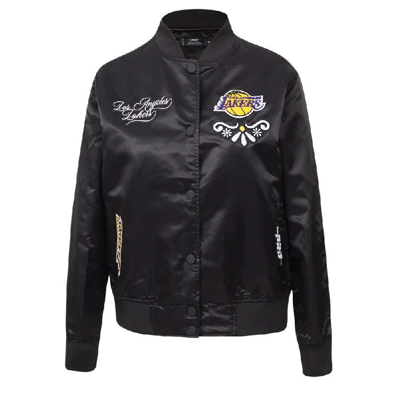 Exquisite Tailoring NBA LOS ANGELES LAKERS SUGAR SKULL WOMEN'S SATIN JACKET (BLACK) Exquisite Tailoring NBA LOS ANGELES LAKERS SUGAR SKULL WOMEN'S SATIN JACKET (BLACK)