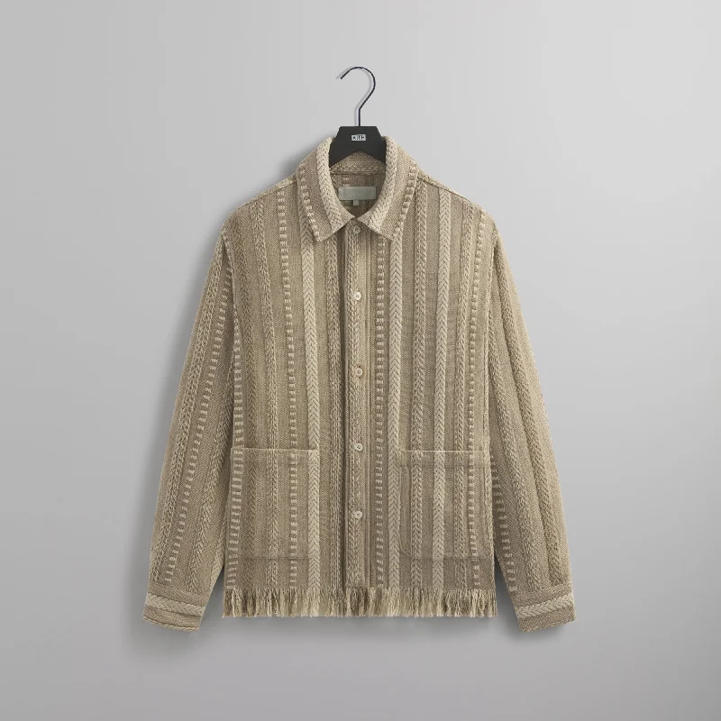 Stretch Design Kith Mixed Stripe Tweed Boxy Collared Overshirt - Creme