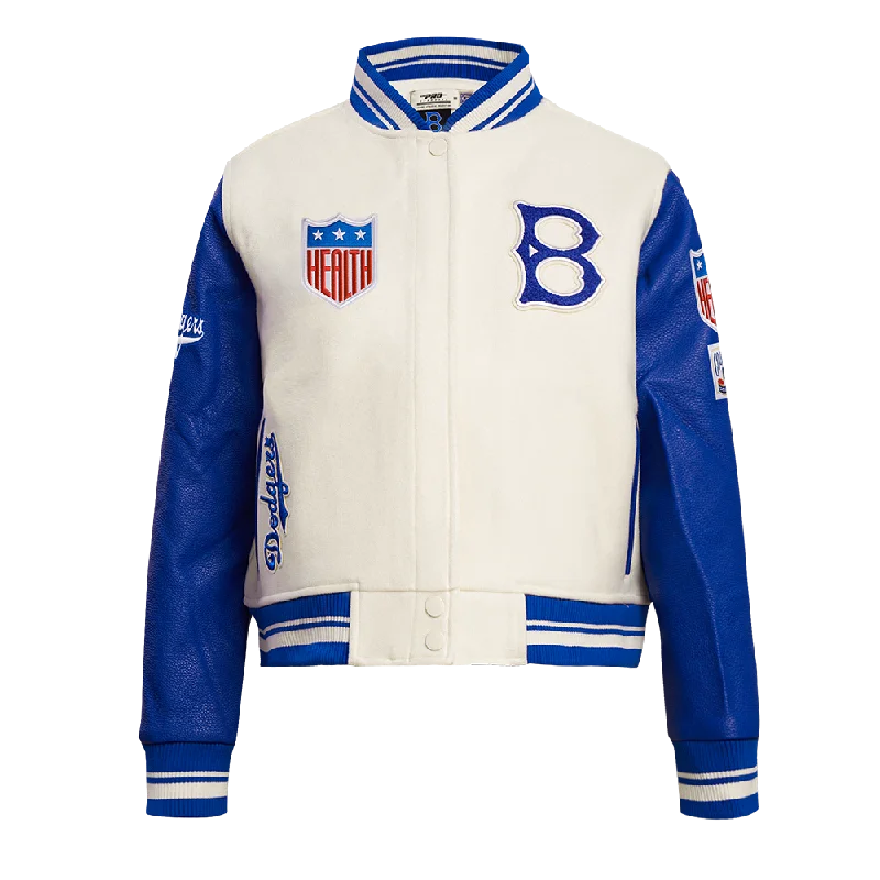 Dressing Tips MLB BROOKLYN DODGERS RETRO CLASSIC WOMEN'S RIB WOOL VARSITY JACKET (EGGSHELL/ ROYAL BLUE) Dressing Tips MLB BROOKLYN DODGERS RETRO CLASSIC WOMEN'S RIB WOOL VARSITY JACKET (EGGSHELL/ ROYAL BLUE)
