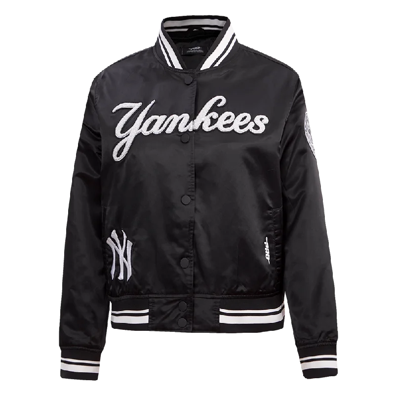 Sports Trend MLB NEW YORK YANKEES PEARLS WOMEN'S RIB SATIN JACKET (BLACK)