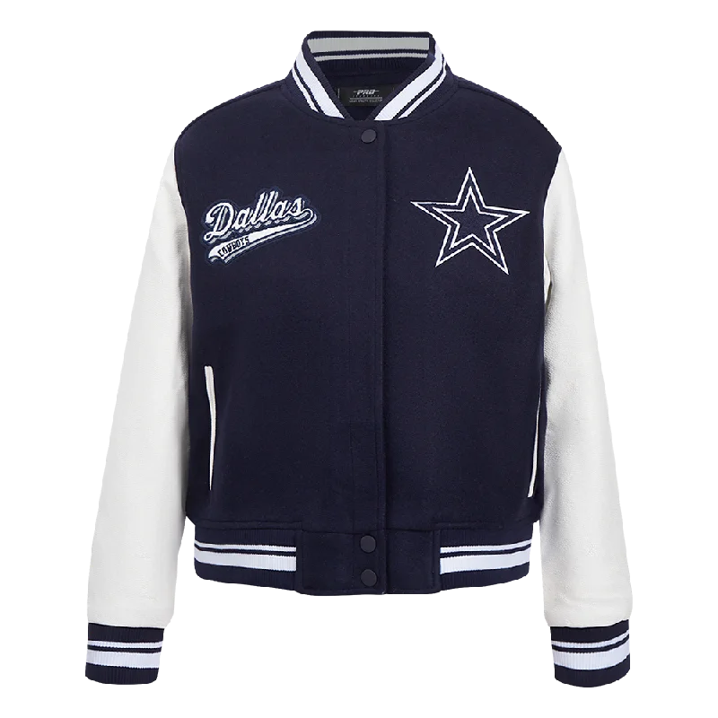 Personalized Design NFL DALLAS COWBOYS SCRIPT TAIL WOMEN'S WOOL VARSITY JACKET (MIDNIGHT NAVY/WHITE) Personalized Design NFL DALLAS COWBOYS SCRIPT TAIL WOMEN'S WOOL VARSITY JACKET (MIDNIGHT NAVY/WHITE)