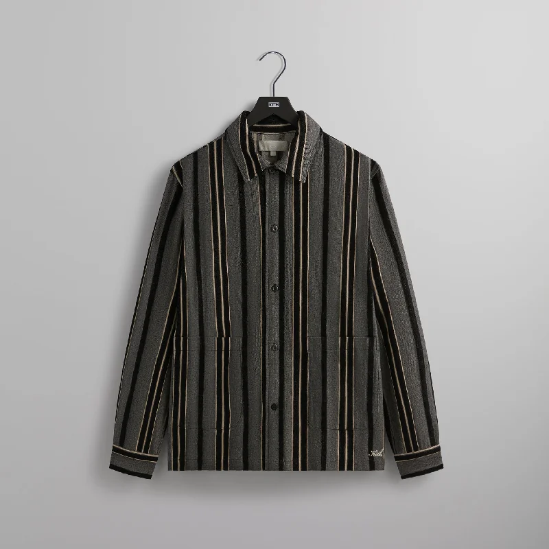 Soft Layers Kith Striped Flannel Boxy Collared Overshirt - Black