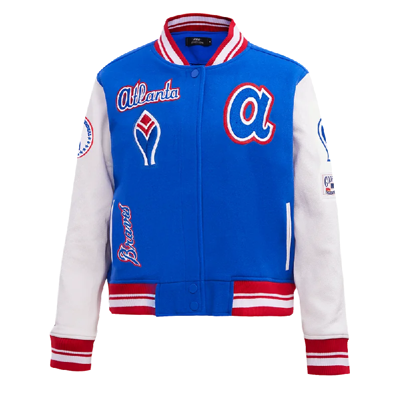 Body Design MLB ATLANTA BRAVES RETRO CLASSIC WOMEN'S RIB WOOL VARSITY JACKET (ROYAL BLUE/RED) Body Design MLB ATLANTA BRAVES RETRO CLASSIC WOMEN'S RIB WOOL VARSITY JACKET (ROYAL BLUE/RED)
