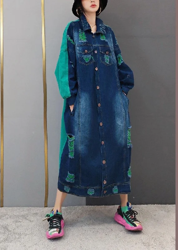 Simple Elegance Beautiful Green Quilting Clothes Lapel Hole Maxi Spring Dresses