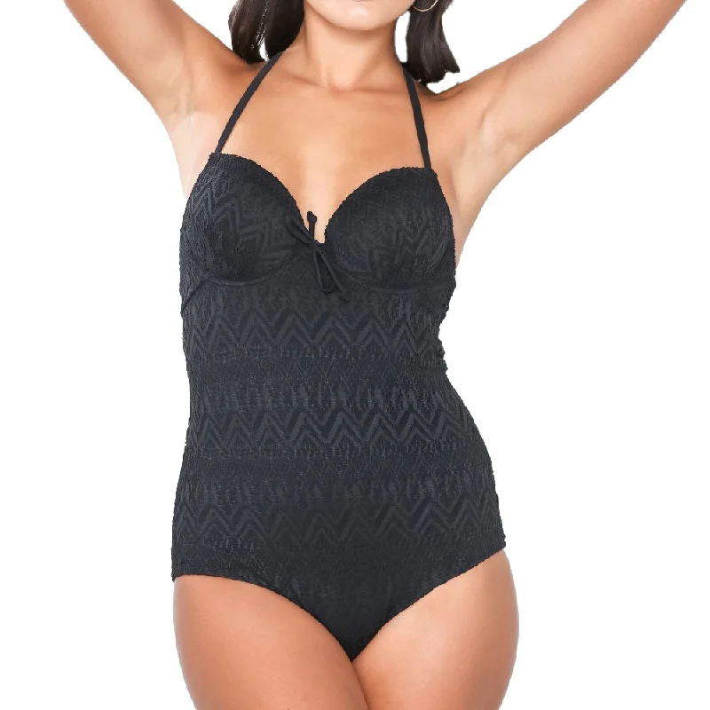 Fashion Pioneer Women's Embroidered Swimsuit,Black