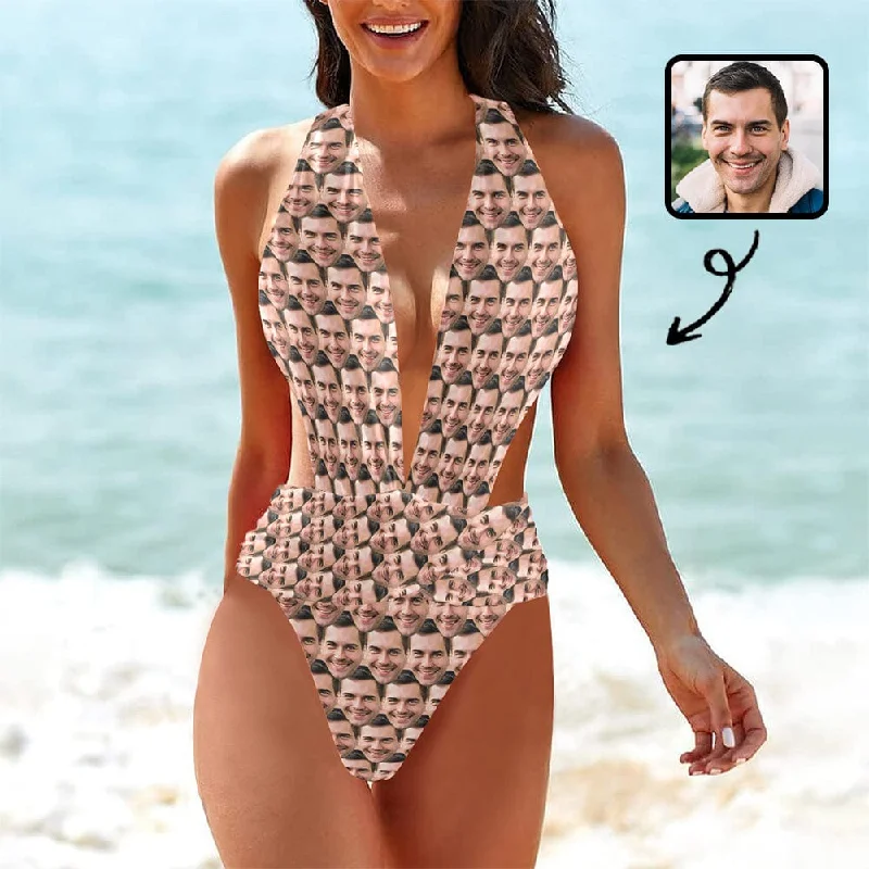 Celebrity Style Custom Face Seamless Women's Deep V-Neck Low Back Crossover One Piece Swimsuit Custom Picture Bathing Suit Celebrity Style Custom Face Seamless Women's Deep V-Neck Low Back Crossover One Piece Swimsuit Custom Picture Bathing Suit