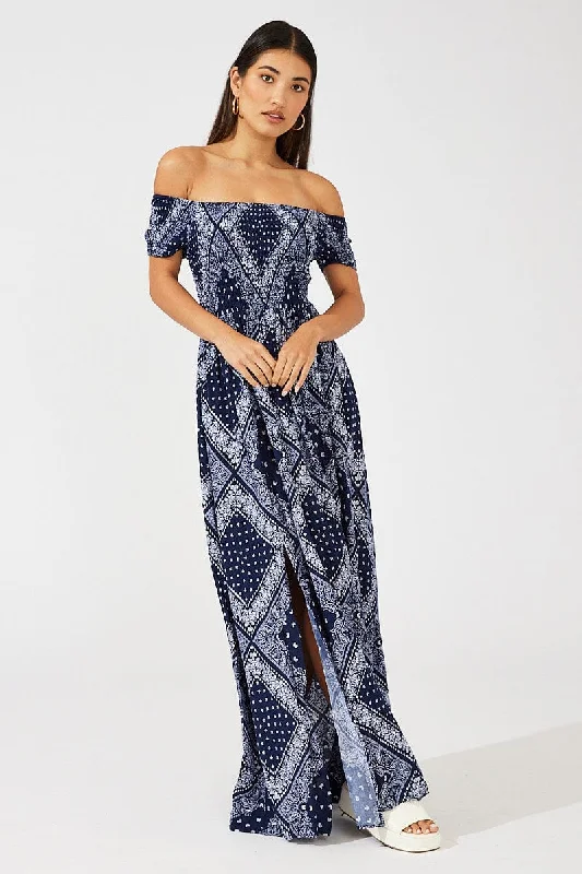 Stretch Design Boho Maxi Dress Off Shoulder