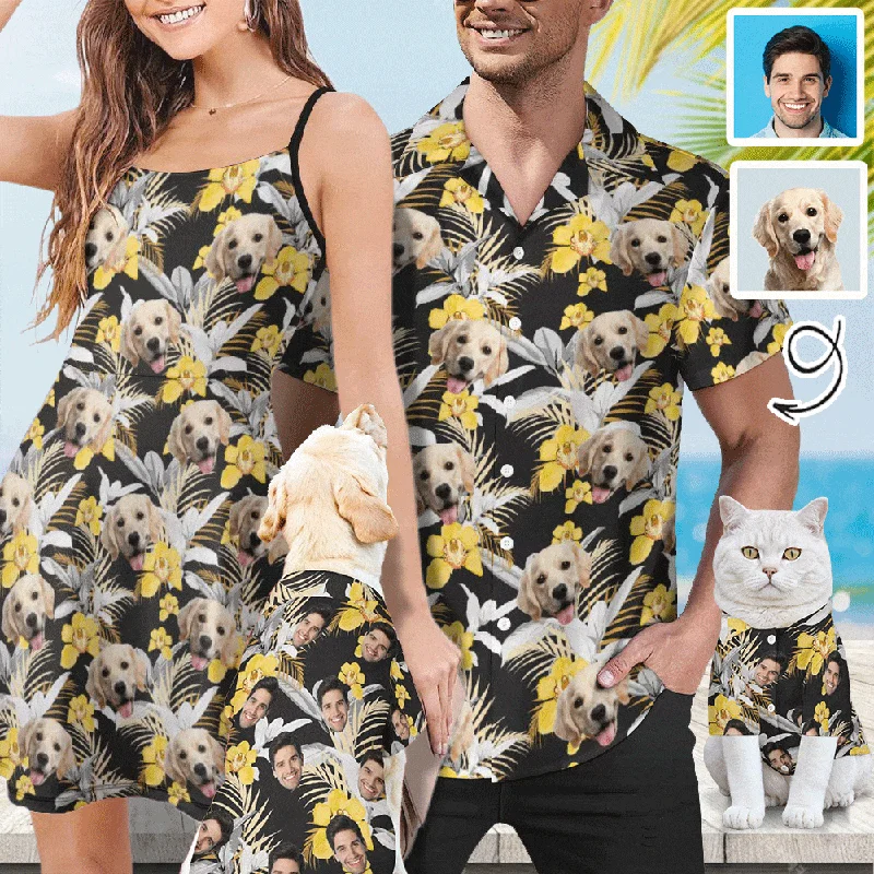 Fresh Wear Custom Face Yellow Flower Matching Pet and Owner Hawaiian Shirts Custom Pet Shirt Gift