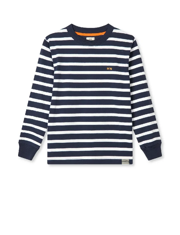 Avant-garde trend Cotton Jersey Stripe Carlito Tee LS, White/Parisian Night