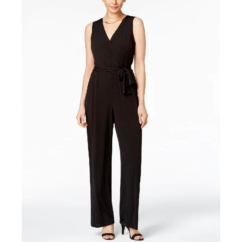 Fashion Pioneer NY Collection Women's Petite Surplice Belted Wide-Leg Jumpsuit Size Medium - Black Fashion Pioneer NY Collection Women's Petite Surplice Belted Wide-Leg Jumpsuit Size Medium - Black