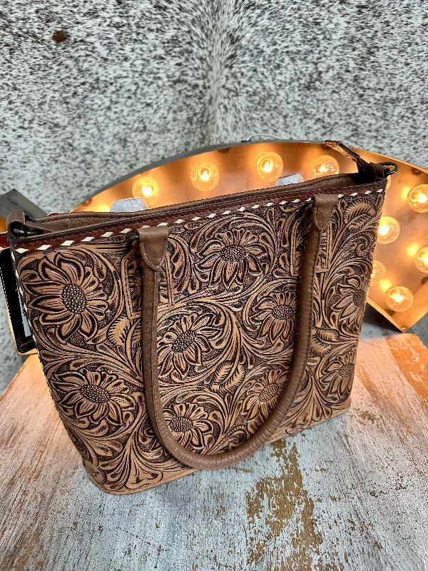 Fashion Wear Brown Tooled Leather Purse