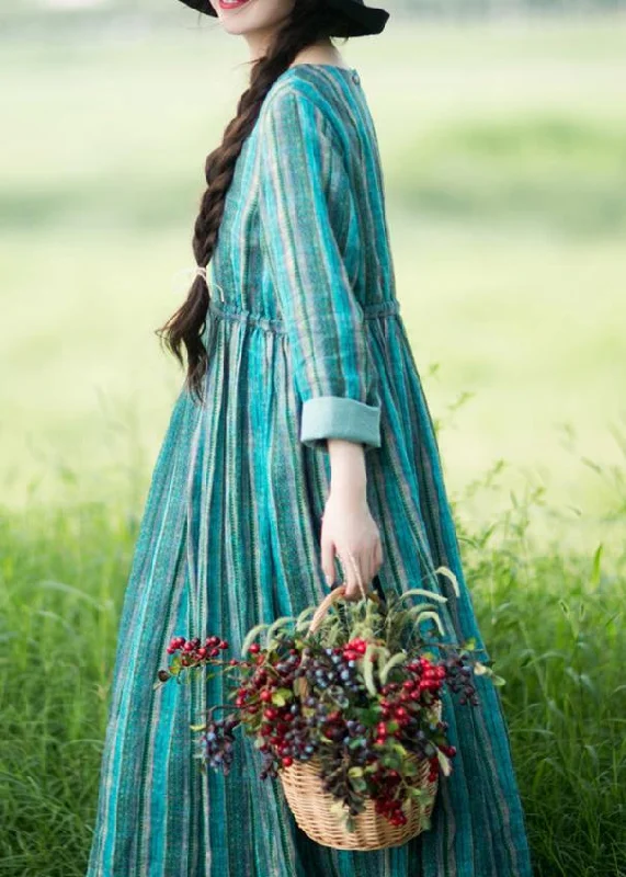 Spring Fashion Bohemian Green Striped Tunic Pattern O Neck Drawstring Kaftan Dresses Spring Fashion Bohemian Green Striped Tunic Pattern O Neck Drawstring Kaftan Dresses