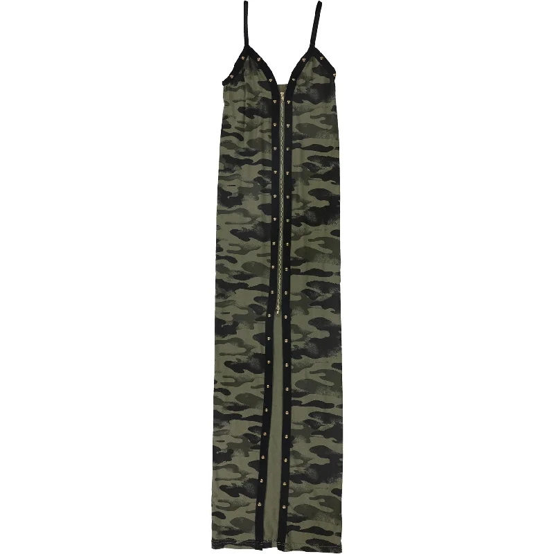 High Street Fashion Tags Weekly Womens Camo Full-Zip Bodycon Dress, Green, X-Small