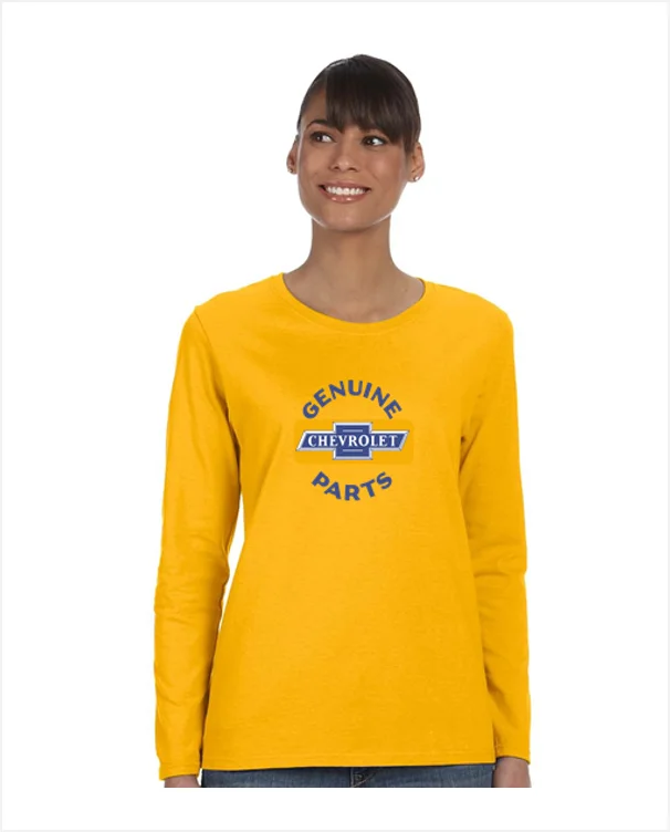 Bottom And Versatile CHEVROLET GENUINE PARTS Ladies' 5.3 oz. Gildan Heavy Cotton Missy Fit Long-Sleeve T-Shirt