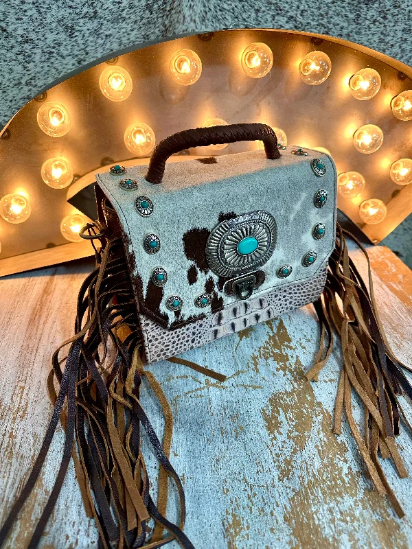 New Products Turquoise Concho Leather Croc Crossbody