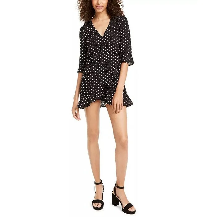 New Season Series Q & A Women's Dot Print Surplice Faux Wrap Dress Black Size Medium New Season Series Q & A Women's Dot Print Surplice Faux Wrap Dress Black Size Medium