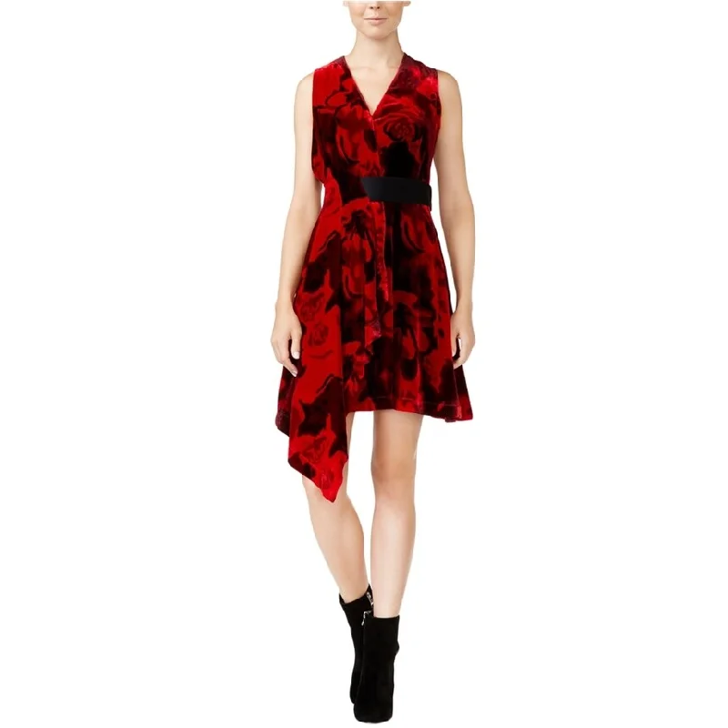 Chic Lounge Rachel Roy Womens Draped velvet Fit & Flare A-line Dress, Red, 8