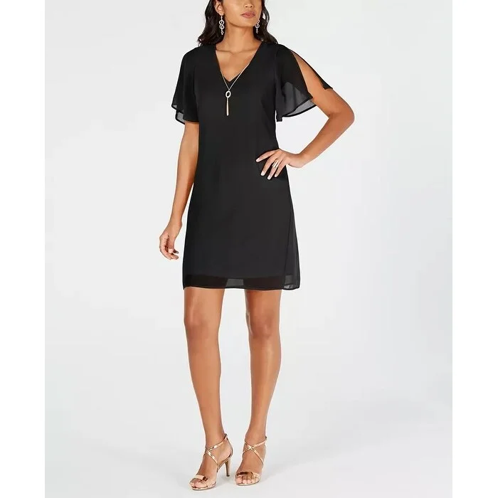 Quality Tailoring Thalia Sodi Women's Necklace Shift Dress Black Size X-Large