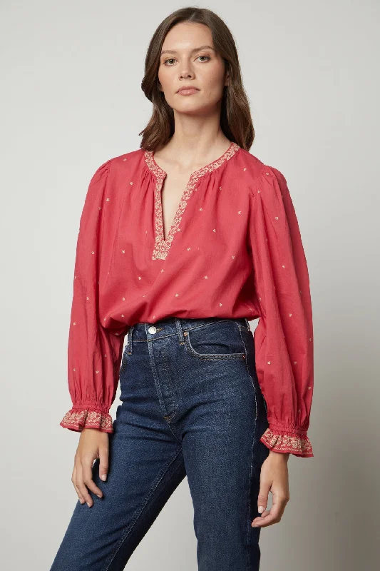Luxury Temperament ANIA EMBROIDERED BOHO TOP