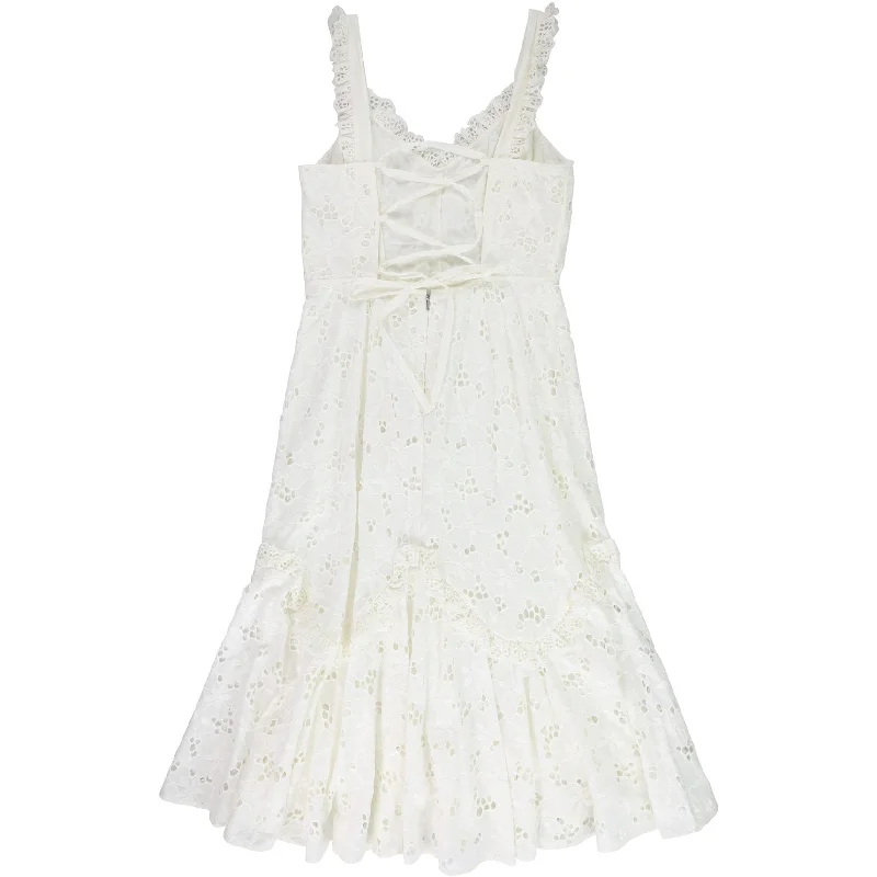 Street Charm Rebecca Taylor Womens Eyelet Midi Dress, White, 6
