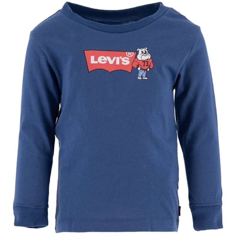 European And American Style Levi's Mascot Batwing Crewneck T-shirt Blue