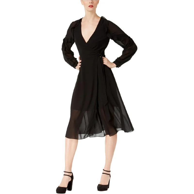 Innovative Design Rachel Roy Womens Ruffled Wrap Dress, Black, 2
