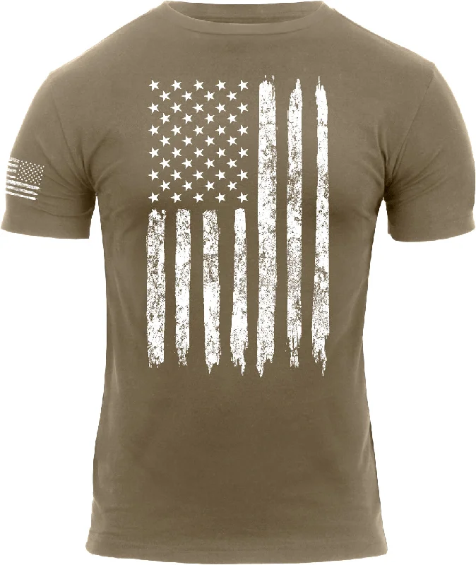 Fashion And Simplicity Coyote Brown Distressed US Flag Athletic Fit T-Shirt