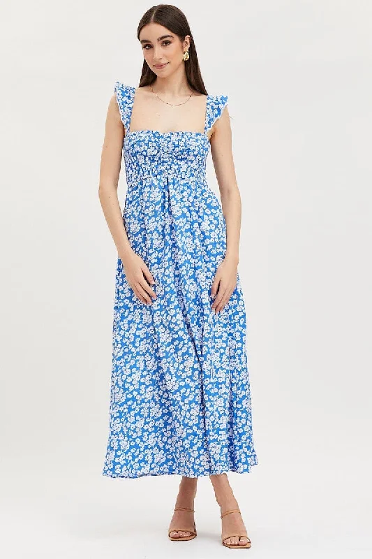 Minimal Style Print Maxi Dress Shirred
