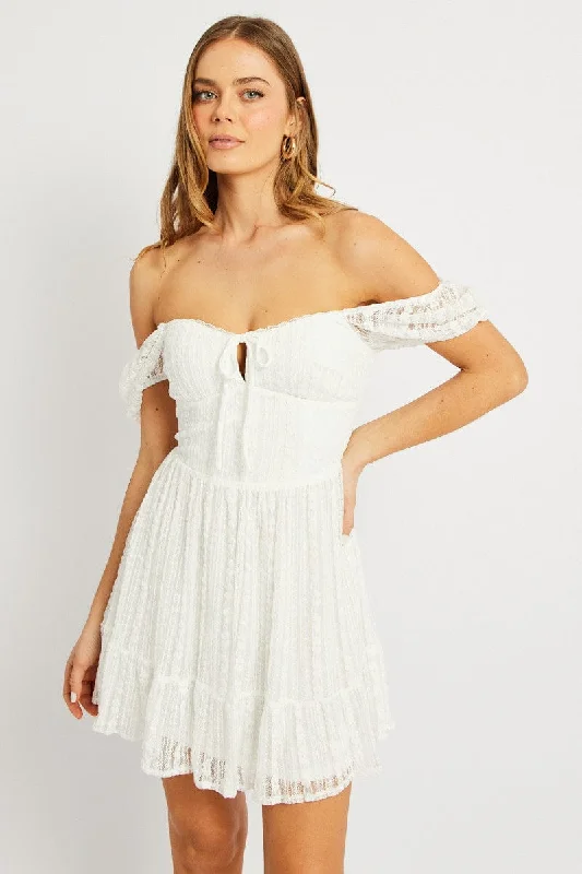 Trendy Comfort White Fit And Flare Dress Mini Lace
