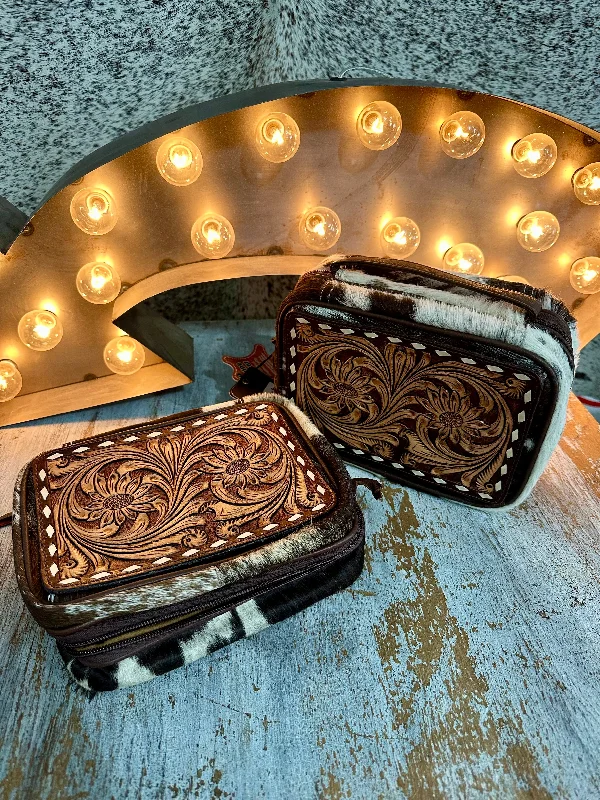 Youthful Style Tooled Leather / Cowhide Jewelry Case