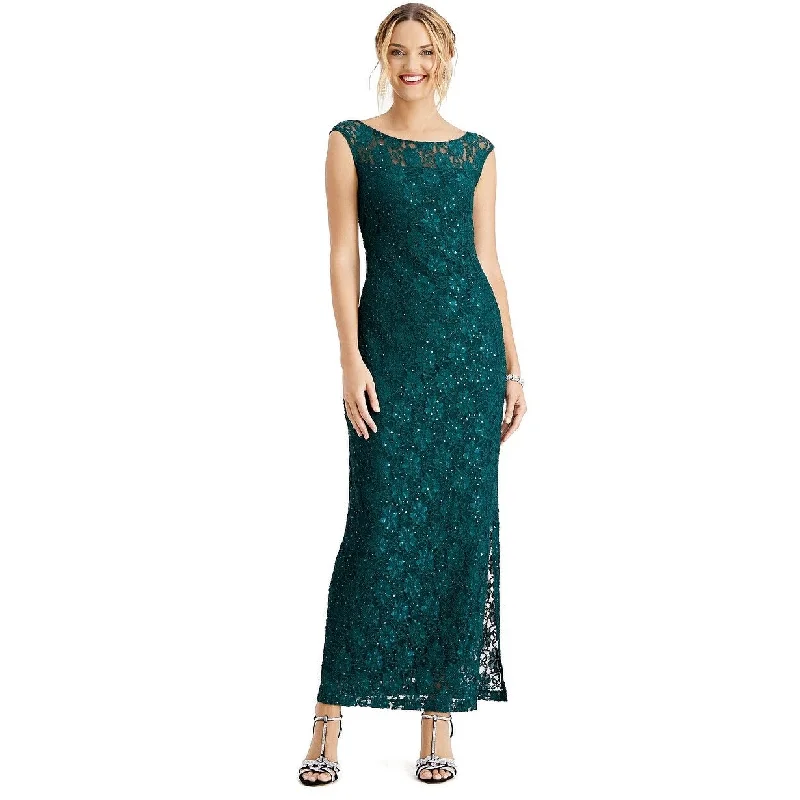 Must-have For Fashion Connected Women's Sequined Lace Slit Gown Dark Green Size 12