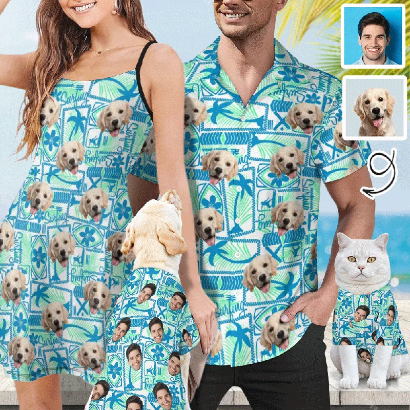 Retro Design Custom Face Sunday Surfing Matching Pet and Owner Hawaiian Shirts Custom Pet Shirt Gift