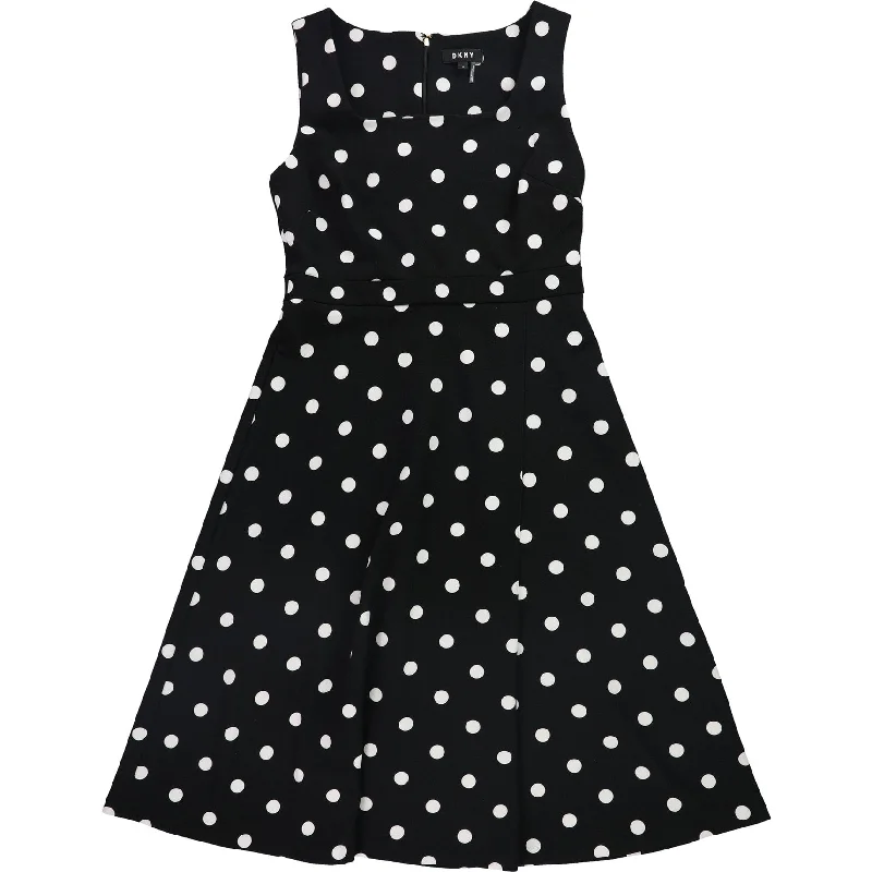 British casual DKNY Womens Polka dot A-line Dress, Black, 8
