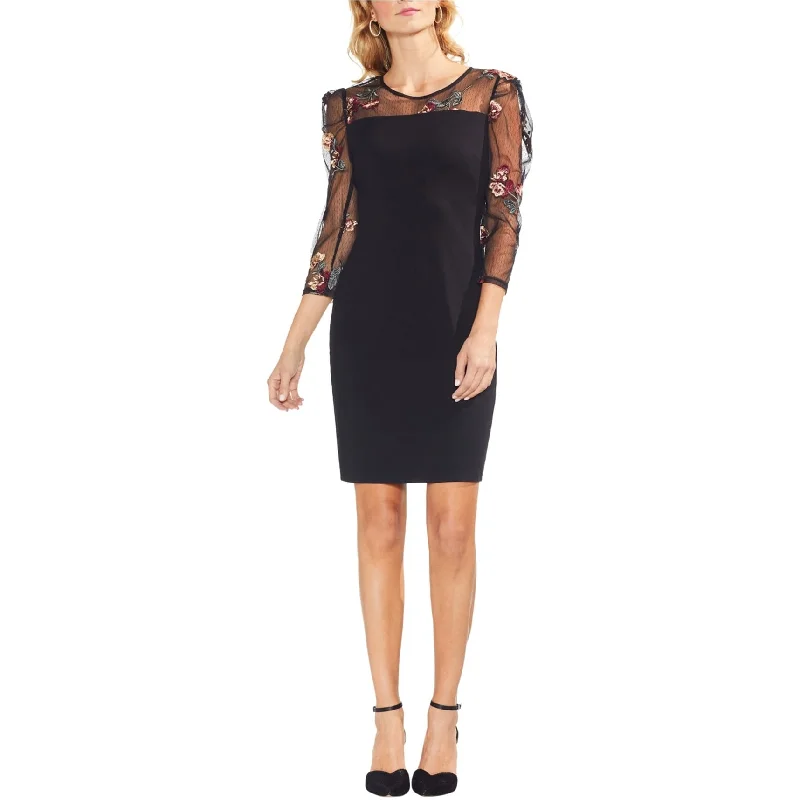 Personal Design Vince Camuto Womens Puff Mesh Sheath Dress, Black, Medium