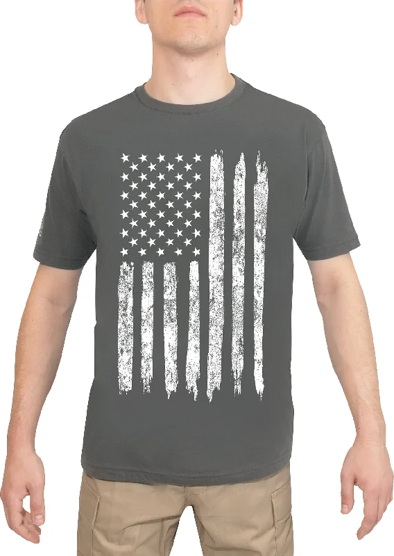 Playful Style Charcoal Grey - Distressed US Flag Athletic Fit T-Shirt