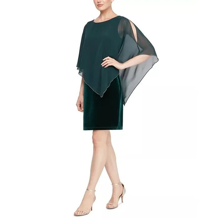 High-end Sense SL Fashions Women's Velvet Asymmetrical Cape Dress Green Size 10