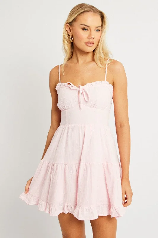 Advanced Design Pink Fit And Flare Dress Strappy Mini