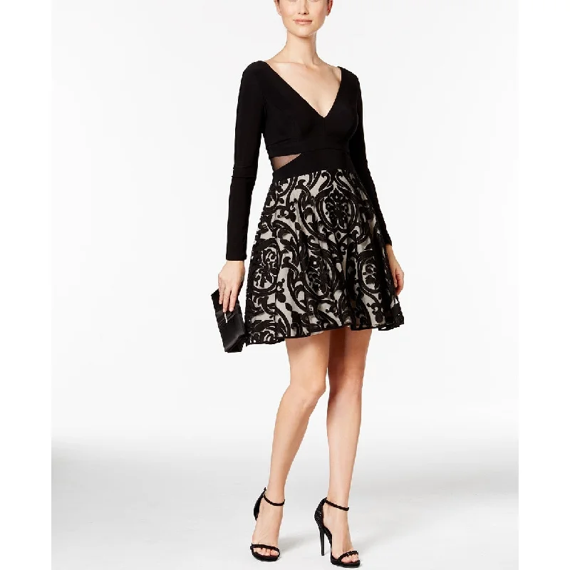 Comfortable Fashion Xscape Women's Double-V Damask Fit & Flare Dress Black Size 14