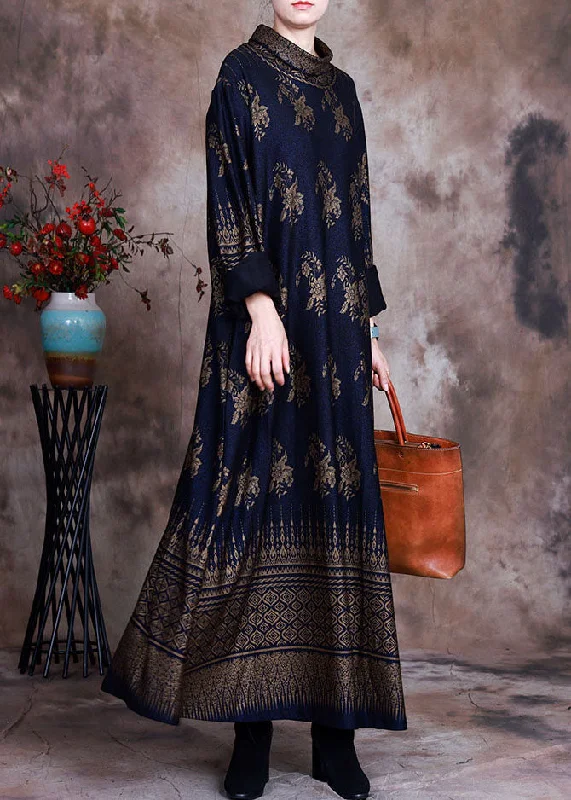 Boutique display Boutique dark Blue print Vacation Dresses Spring
