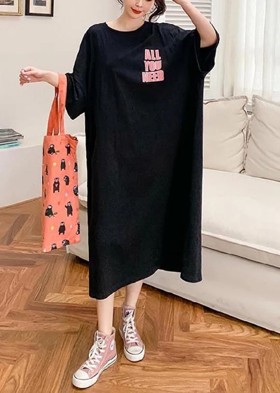 Cozy Look Beautiful Black Short Sleeve Cotton Casual Summer Dresses